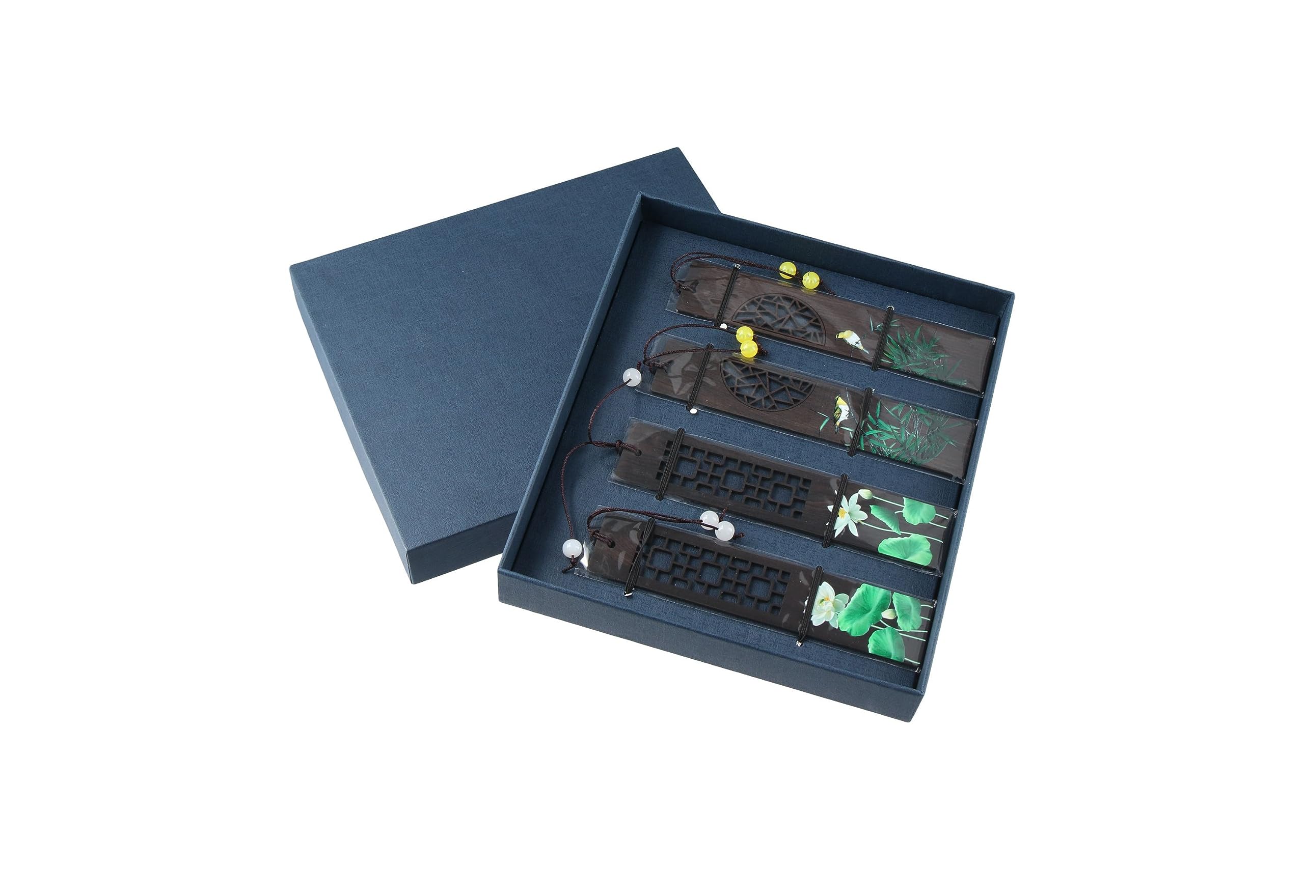 Risedot 4 Pcs/Set Wooden Bookmark, with Gift Box, Chinese Style Wooden Color Painted Book Clip Pagination Mark - Image 3