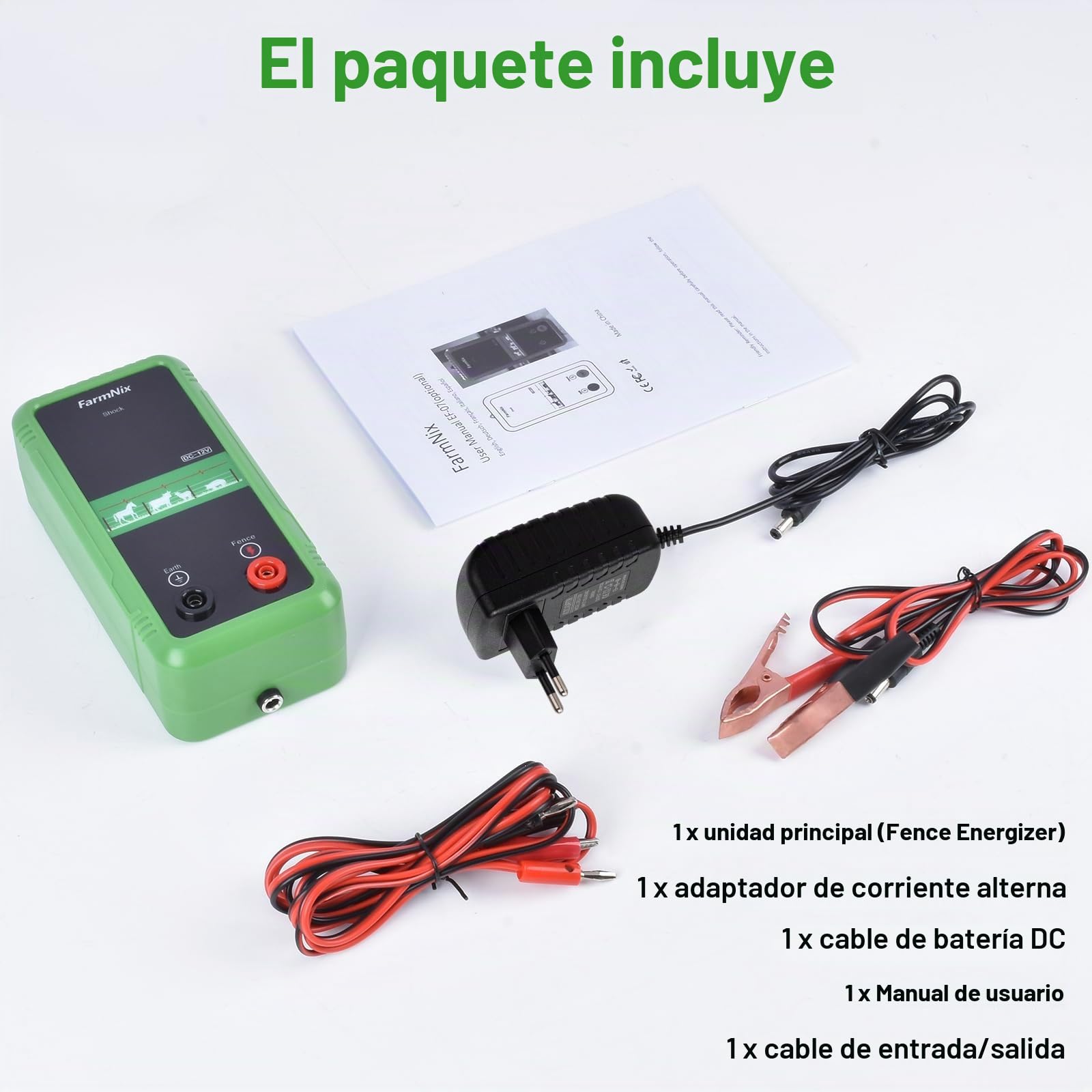Energizador de Cerca Eléctrica 8KM, 1J, 12V, Salida 10KV | Bajo Consumo, Compatible AC/DC/Solar para Jardín, Granja y Pastos Pequeños