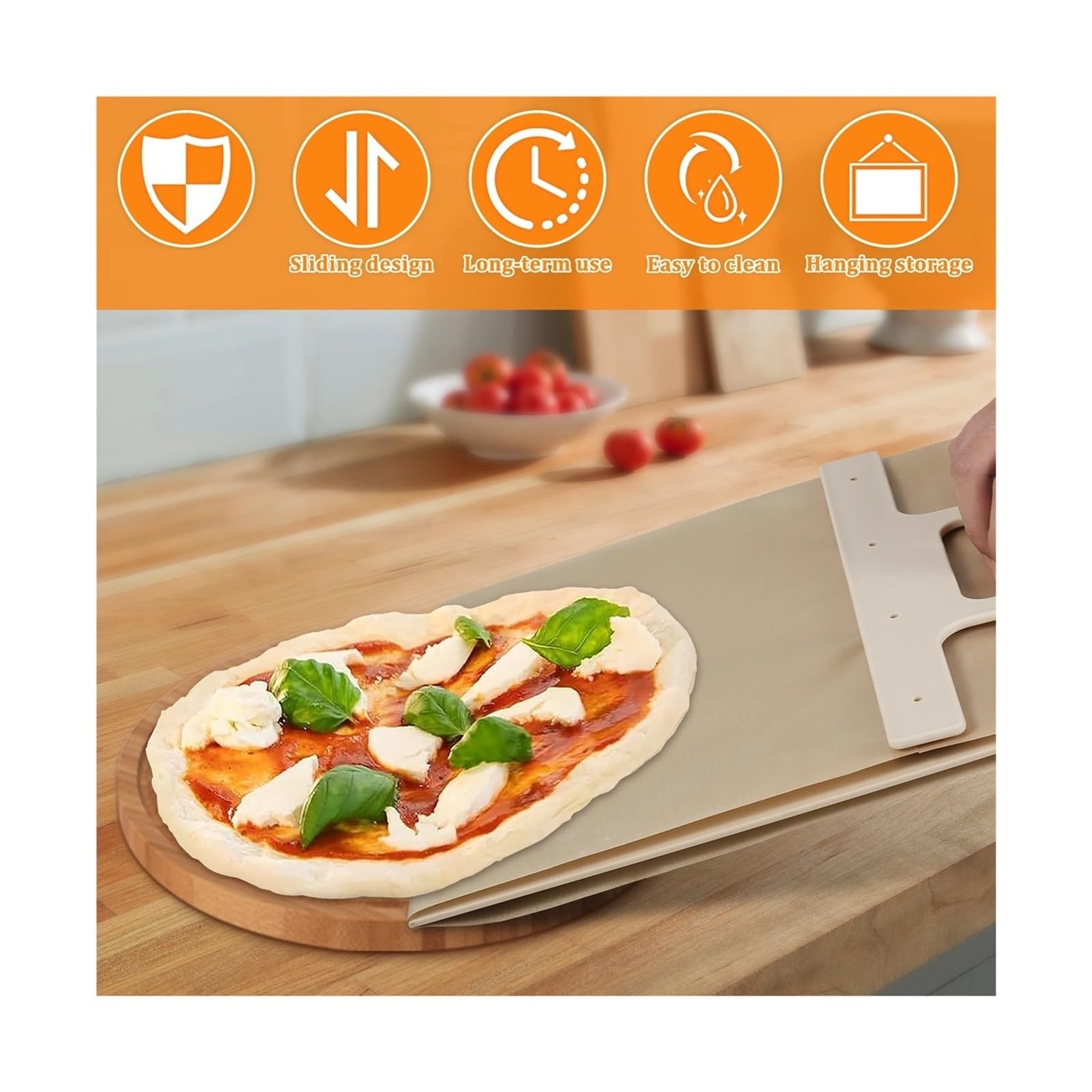 Pala scorrevole per pizza, paletta antiaderente in alluminio con manico | Strumento per trasferire l'impasto per cottura in forno e cucina domestica(01 58x30cm)