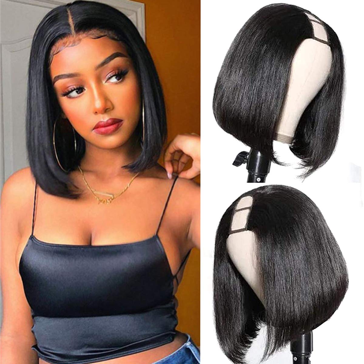 UNICE 10A Malaysian Pixie Cut Wig Human Hair Short Curly Bob Wigs,13X1 Transparent Lace Front Wig Pre Plucked for Women Natural Black Color