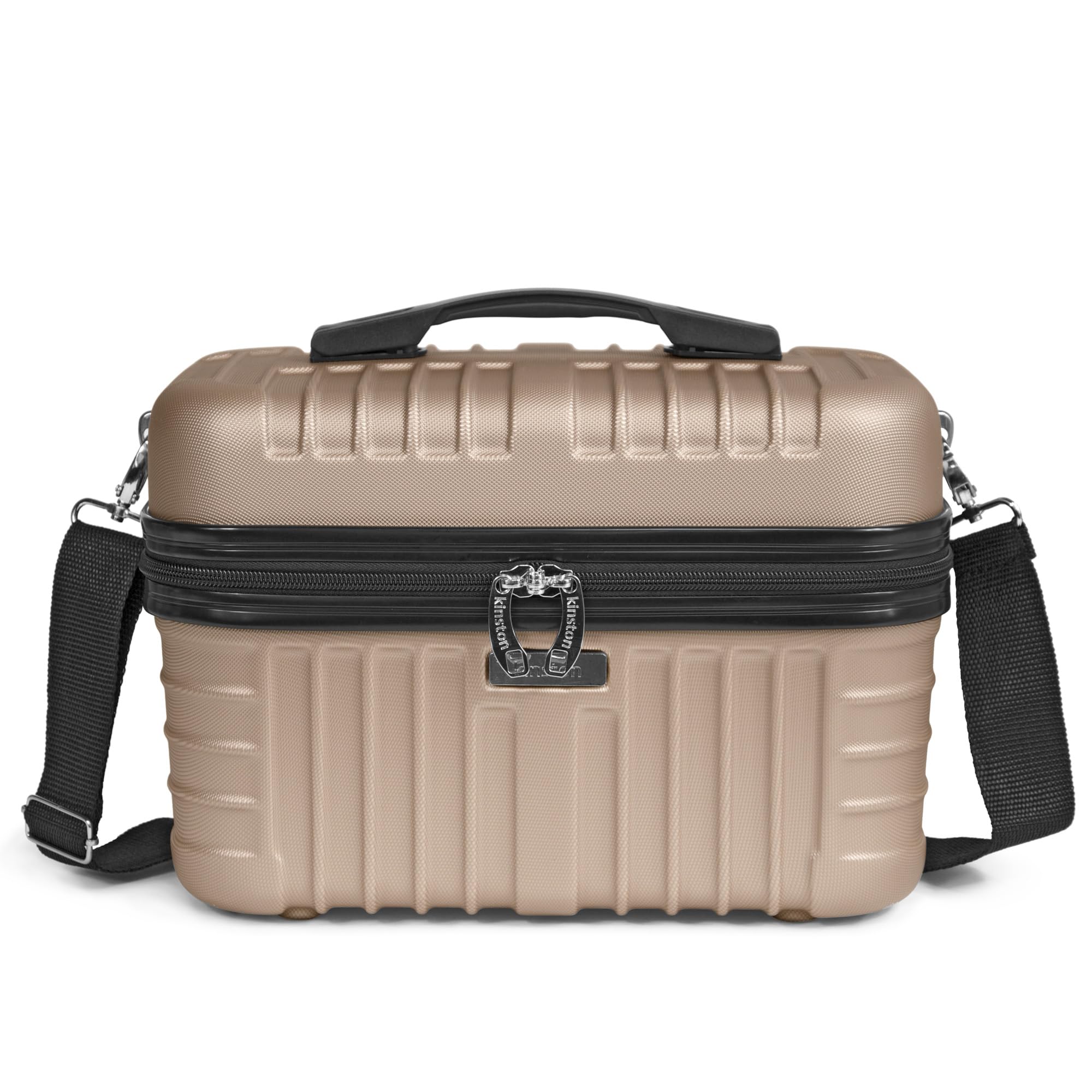 KINSTON Vanity - Estuche de Viaje Rígido con Muñeca, Organizador de Viaje, Caja de Almacenamiento, Gran Capacidad, Color Champagne, L 32 x H 24 x P 19 cm, Vanity RIGIDA Carcasa ABS