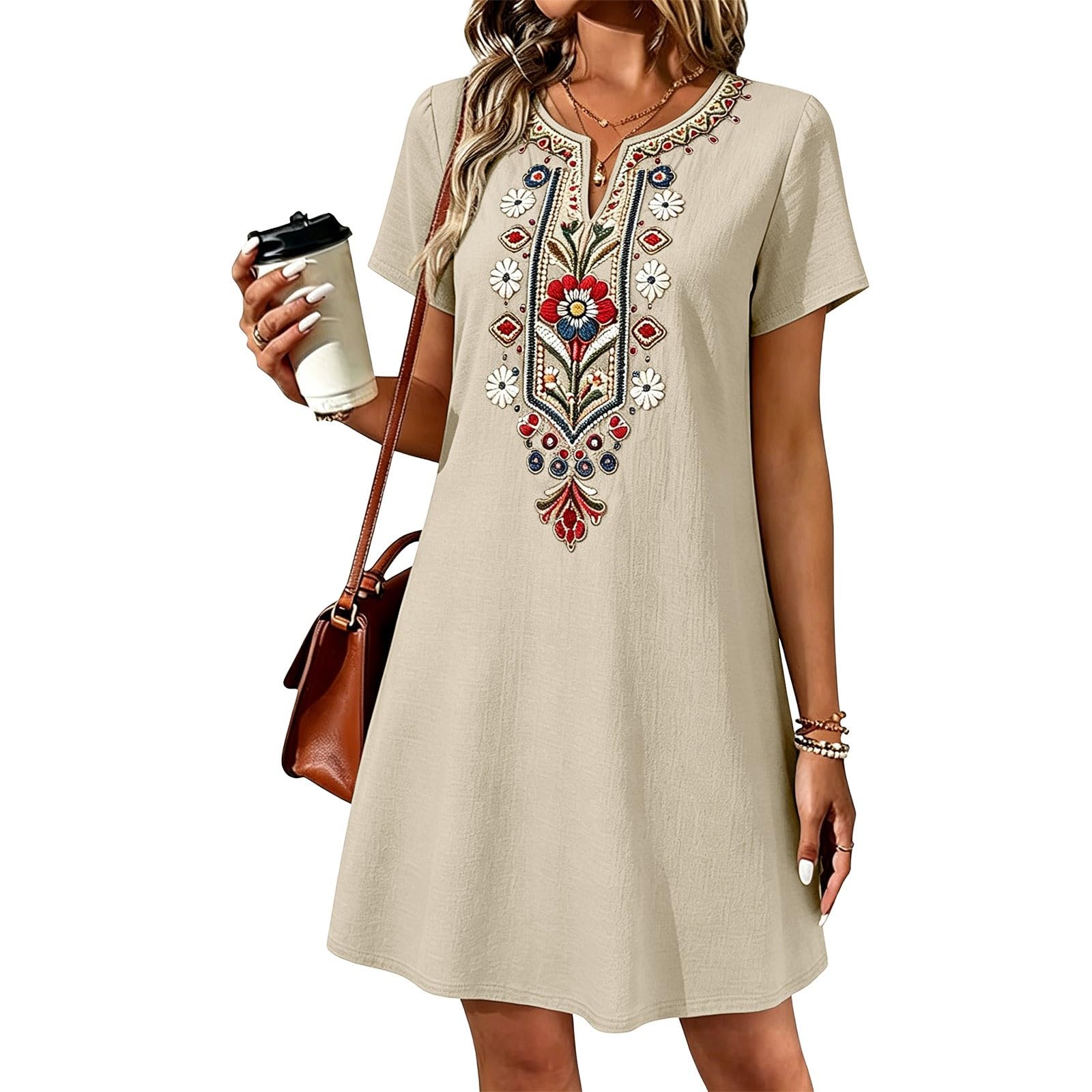Damen Kleider Sommer Midi Luftige Sommerkleider Leichte Knielang Strand Kleid Lässige Midikleid Boho Locker Strandkleid Ärmelloses Rundhals Hauskleid Elegant Lange Kleider Böhmisch Kleid