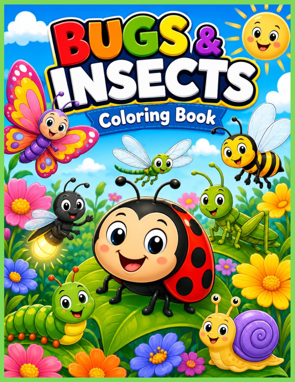 Bugs & Insects Coloring Book for Kids Ages 4–8: 30 Fun Garden Adventures Featuring Ladybugs, Butterflies, Bees, Caterpillars, Dragonflies, Fireflies, and More Tiny Friends