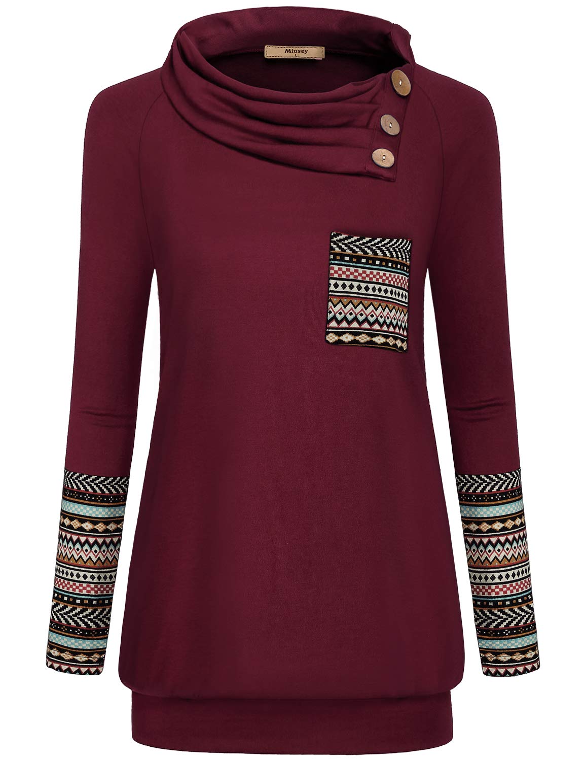 Miusey Womens Raglan Long Sleeve Cowl Neck Pullover Casual Tunic Sweatshirts with Pockets