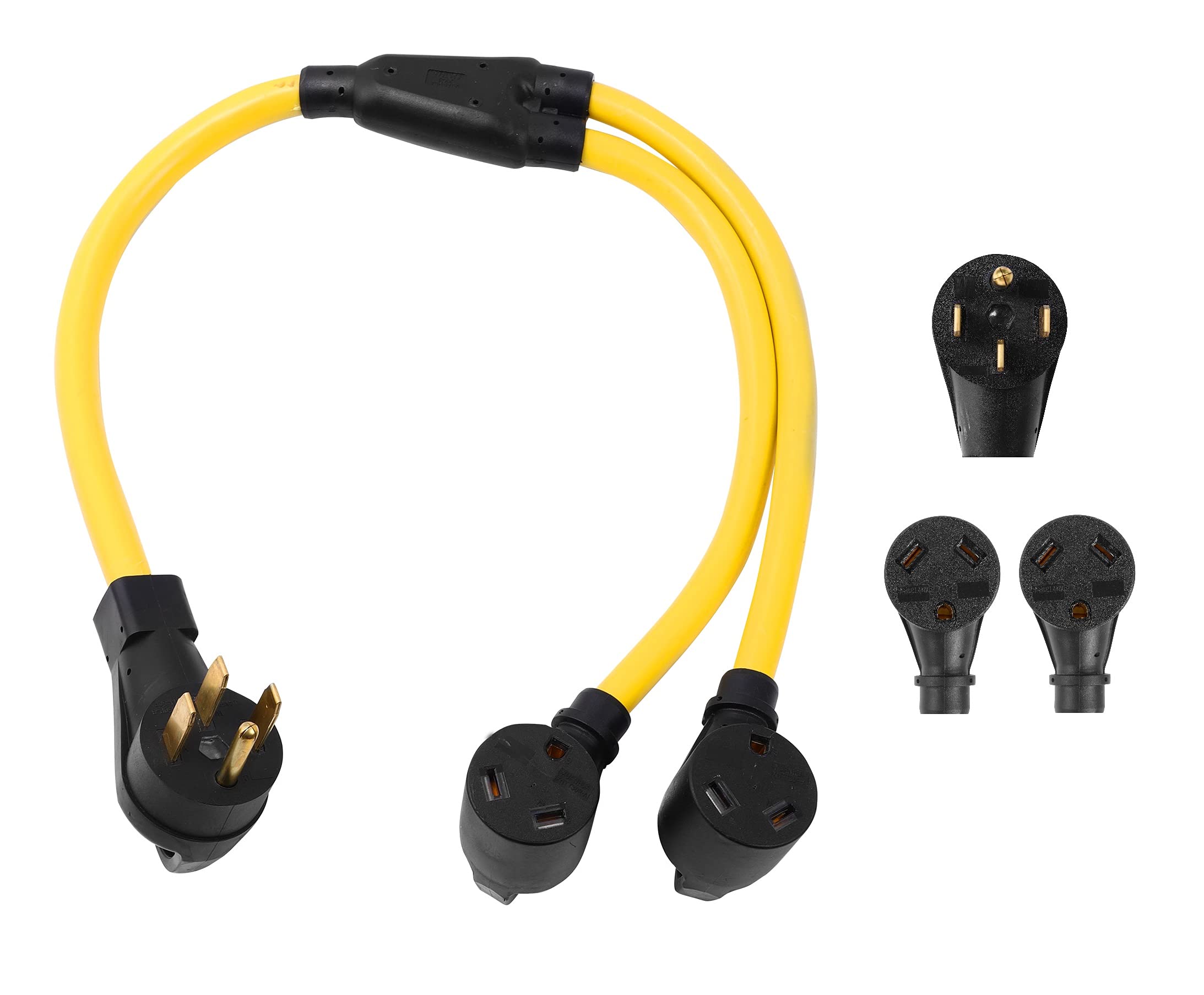 ONETAKNEMA 14-50P to 2 Outlet Port TT-30R Y Splitter Twist Lock 10 AWG 120V/240V 30 Amp 4 Prong Male Plug 3 Prong Female Receptacle RV Generator Power Cord Adapter