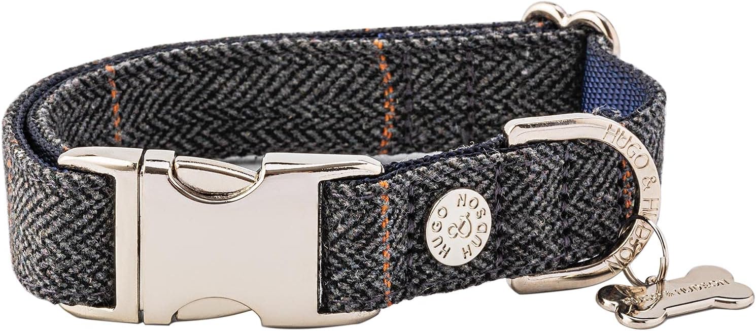 HUGO & HUDSON Tweed Dog Collar, Adjustable Quick Release Safety Buckle