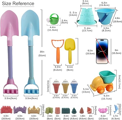 Miniatura 3 de IOKUKI Juego de juguetes de arena de palas largas con bolsa de malla que incluye camión volquete cubos de playa palas rastrillos moldes juguetes de