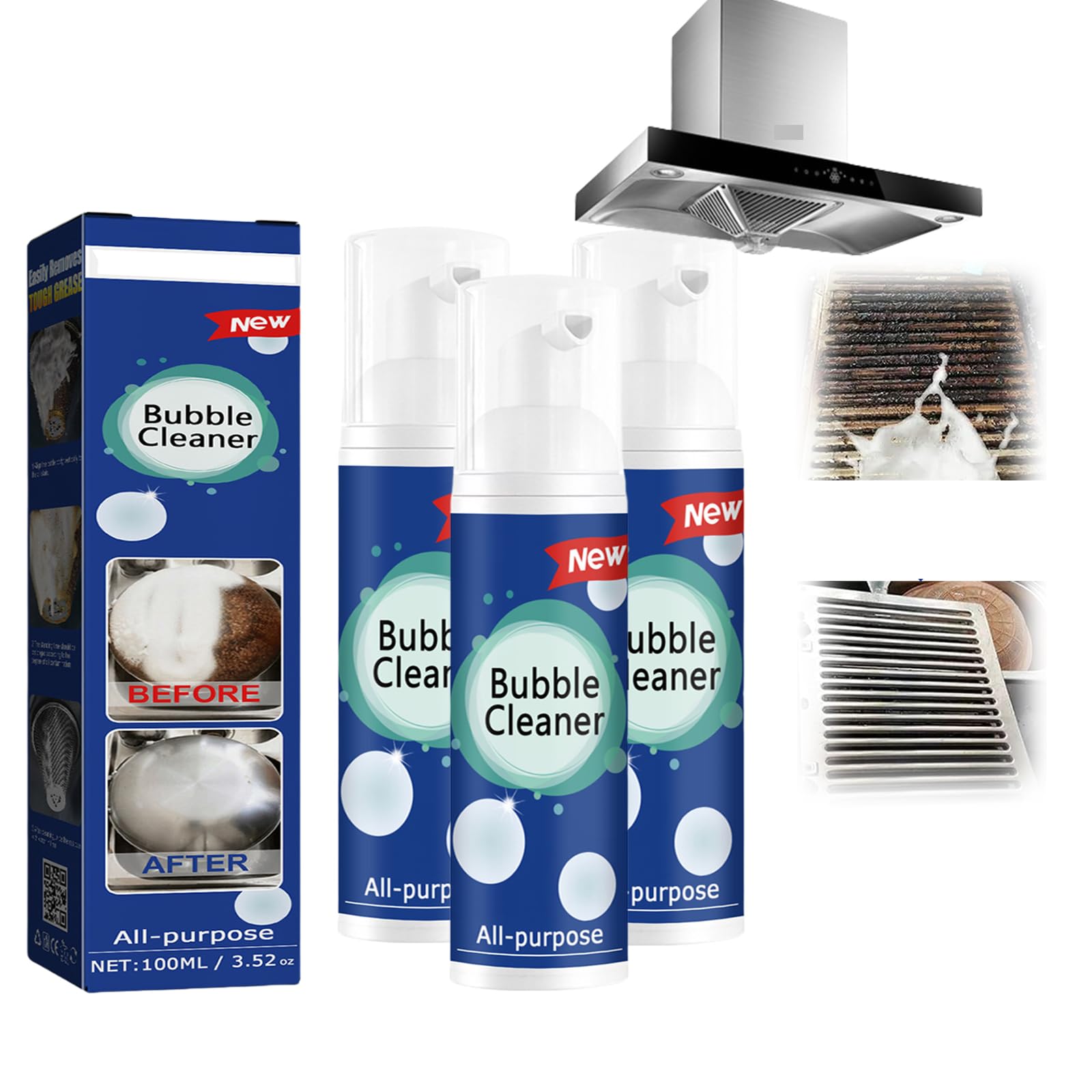 Bubble Cleaner Foam Spray, All Purpose Rinse Free Cleaning Spray Magic Foam Cleaner, A Good Helper For Removing Kitchen Grease. (3pcs)