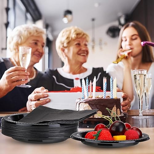 Miniatura 5 de 200 platos de plástico negro 200 hojas servilletas negras de 6 pulgadas platos desechables redondos de 5 pulgadas 2 capas servilletas de cóctel