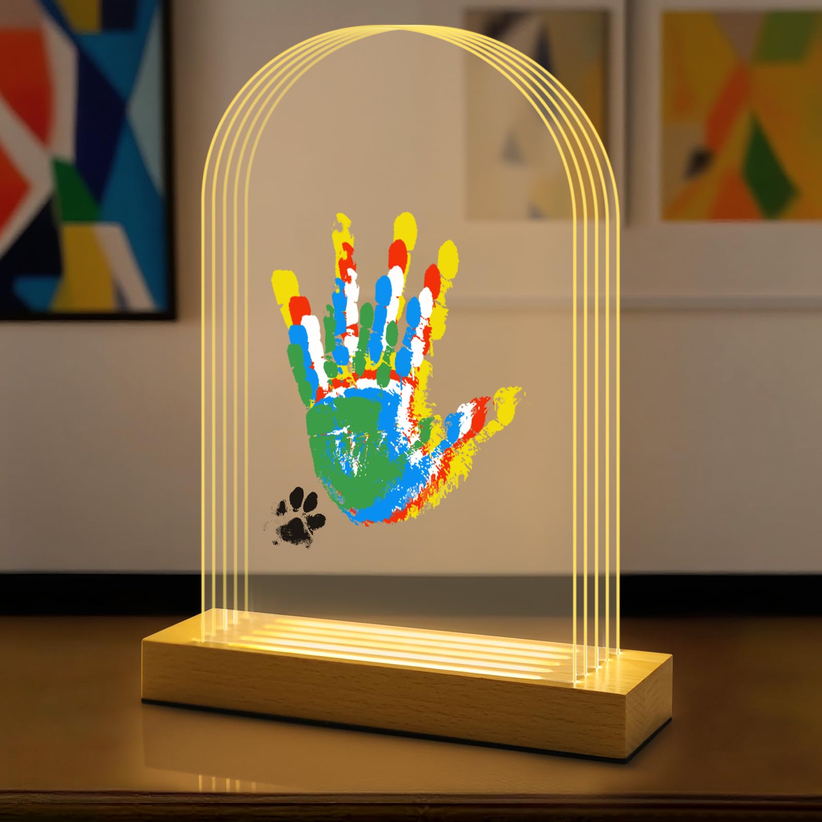 Nabance Handabdruck Set Familie mit Licht für 5, DIY Bastel Andenken Baby Handabdruck und Fußabdruck Set Baby Abdruckset Geschenk Muttertagsgeschenk Vatertagsgeschenk 6 ungiftige Farben