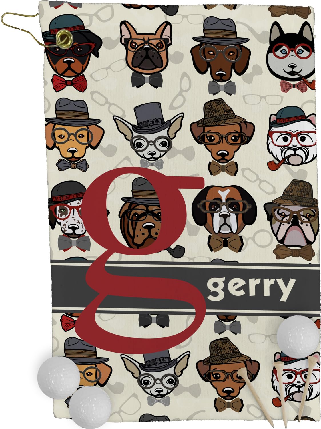 RNK Shops Personalized Hipster Dogs Golf Towel - Poly-Cotton Blend - Small w/Name and Initial