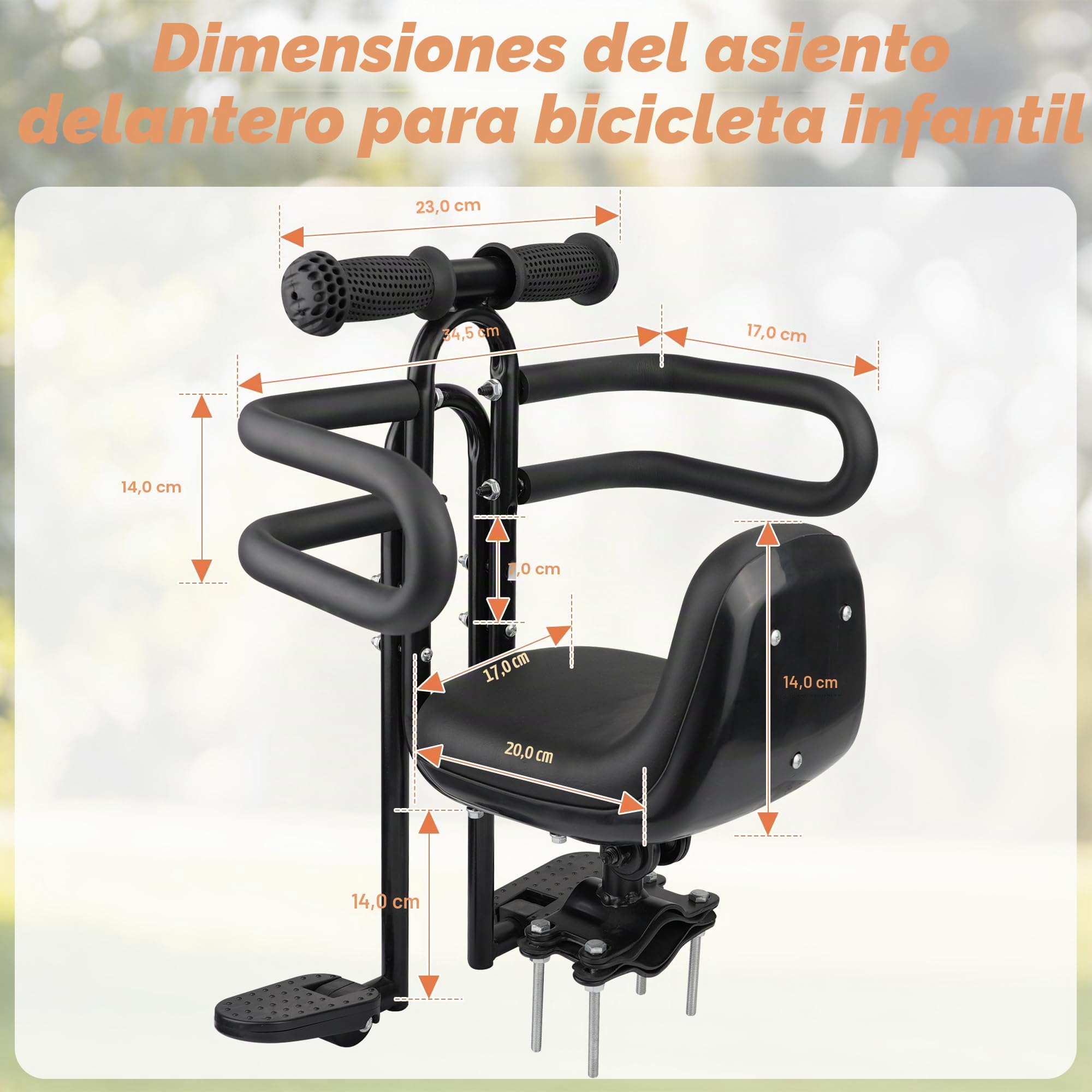 ZUKKA Asiento de bicicleta infantil – Soporte frontal, asiento delantero para niños con mango de barandilla, asiento de bicicleta para niños para bicicleta de adultos, asiento de bicicleta para bebé