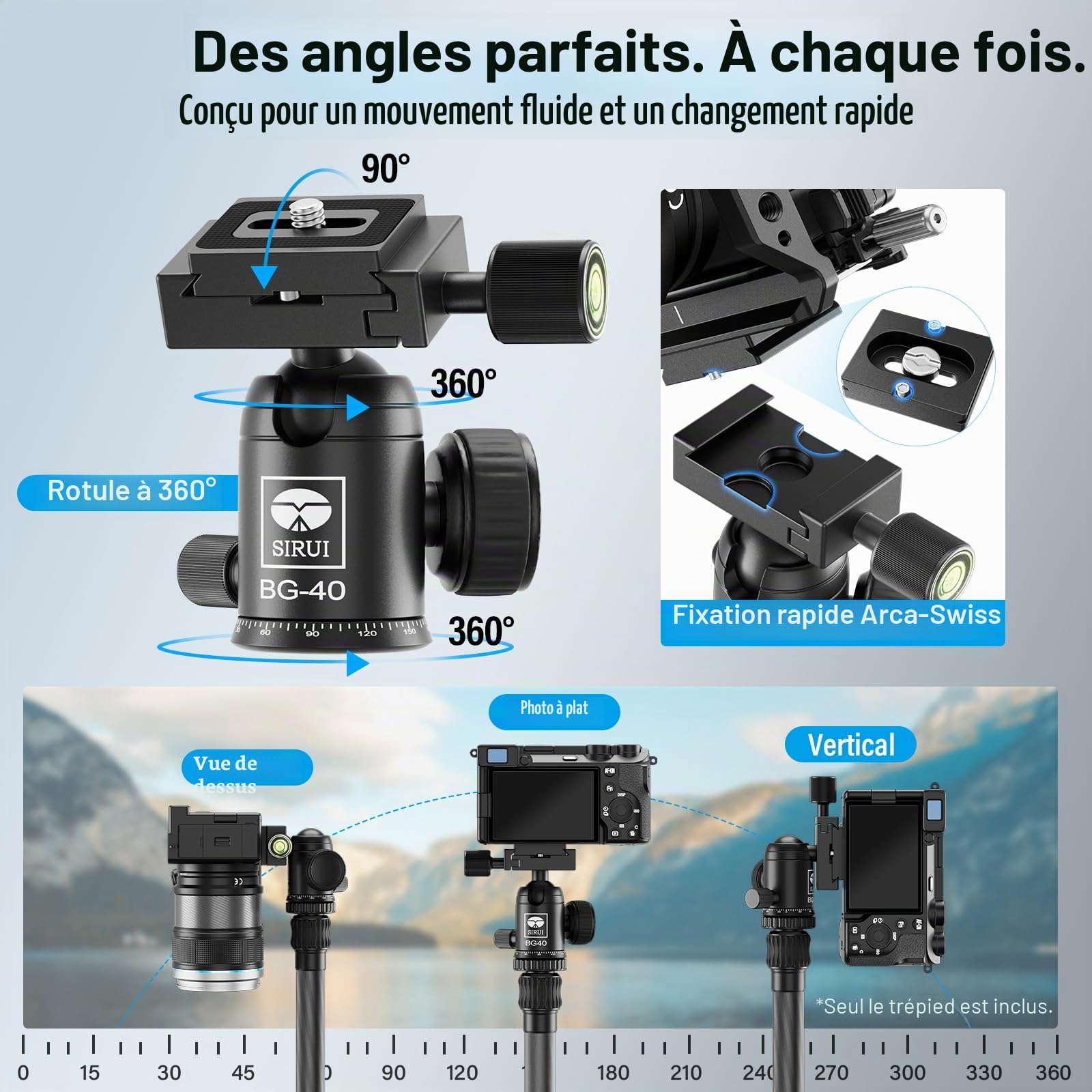 SIRUI Trépied de Voyage, 55.1‘’ Trépied Compact et léger en Fibre de Carbone avec Rotule Panoramique 360° pour Appareils Photo, Plaque QR, Colonne Centrale Amovible, Charge Jusqu'à 10kg, AM-5C