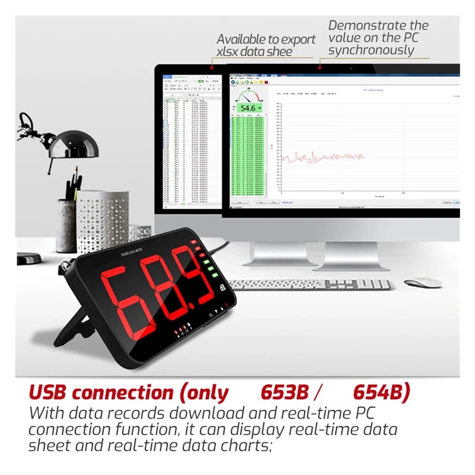 Medidor De Nivel Sonido Digital Con Pantalla Grande, Ruido DB, Alarma For Colgar En La Pared, For Hospitales, Restaurantes, Bares Y Escuelas PrecisióN Extremadamente Alta(653A)