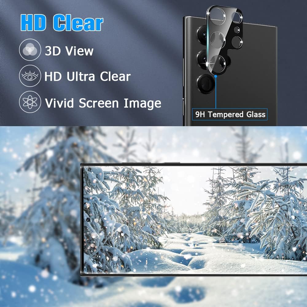 LETANG [2+2Pack] Galaxy S22 Ultra Screen Protector Tempered Glass + Camera Lens Protector [9H Hardness][Compatible Fingerprint] 3D Curved HD Clear Glass Film For Samsung Galaxy S22 Ultra (6.8")