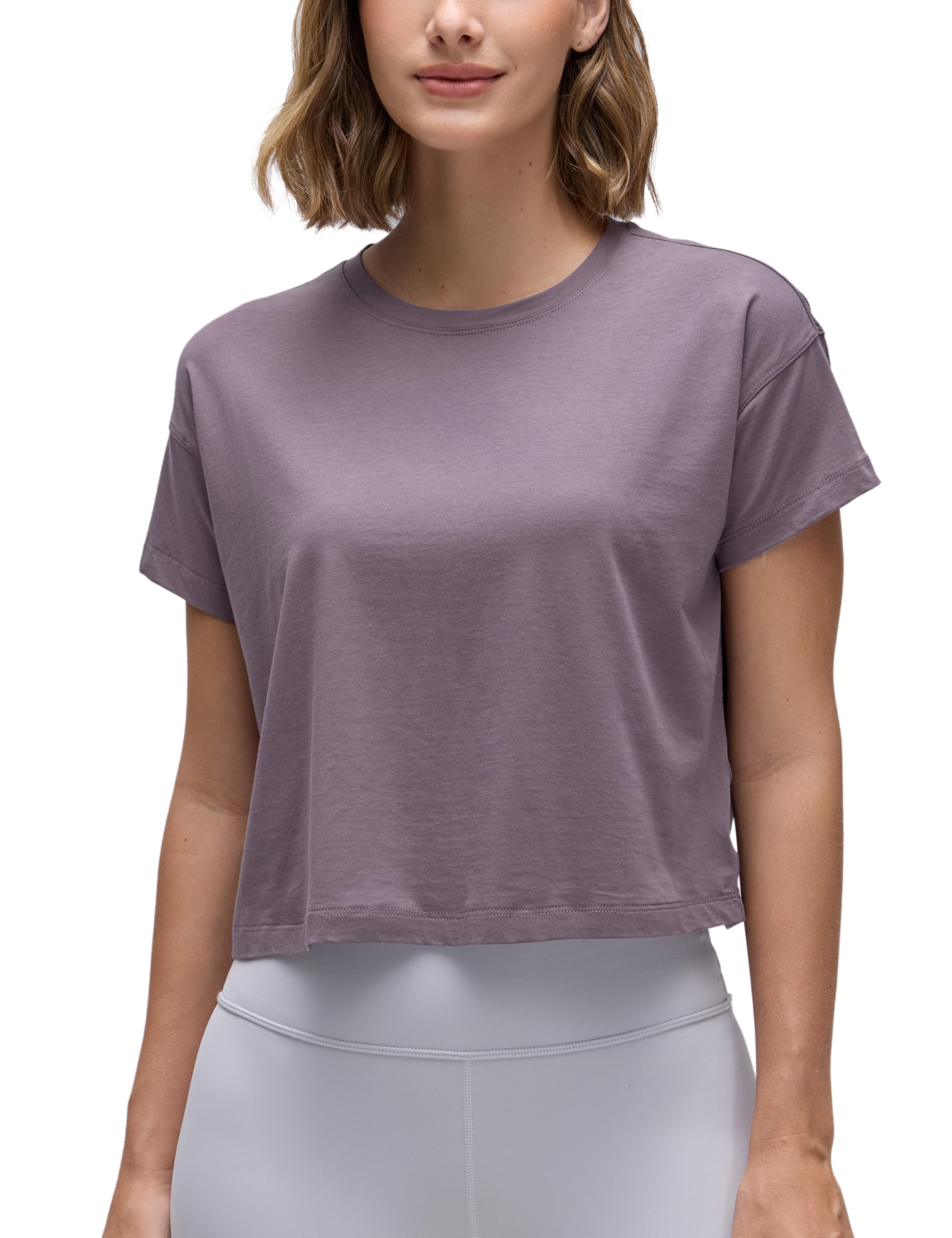 CRZ YOGA De Las Mujeres Algodón Pima Ejercicio Camisas Manga Corta Suelto Cultivo Tops Atlético Gimnasia Camisa