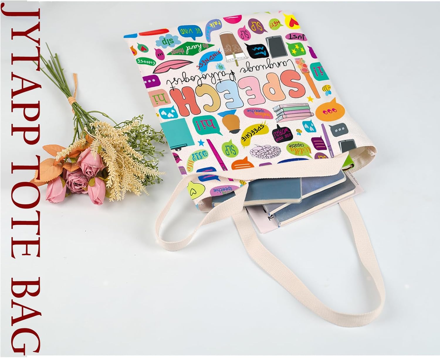 JYTAPP Speech Language Therapist Gifts SLP Gifts Canvas Tote Bag Speech Language Pathologist Gift Speech Therapist Appreciation Gift - Image 4