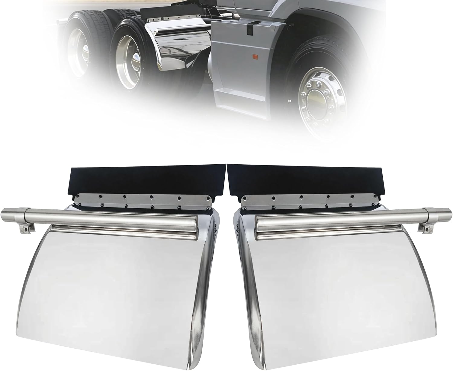 24" x 24" Stainless Steel Quarter Fenders for Semi Trucks Fenders with Mounting Hardware