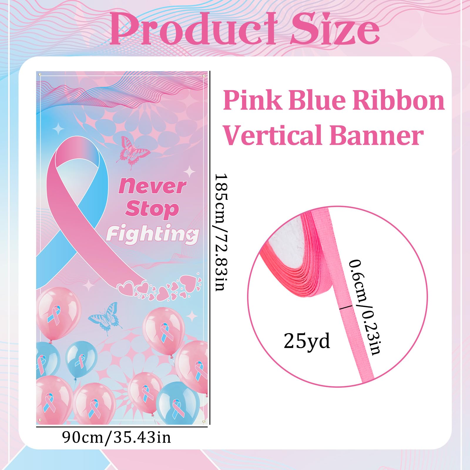 WANDIC Pink Blue Ribbon Personalised Banner,185 * 90cm Defects Awareness Male Breast Cancer SIDS Large Banners Background Banners for Charity Event Party Decorations - Image 2