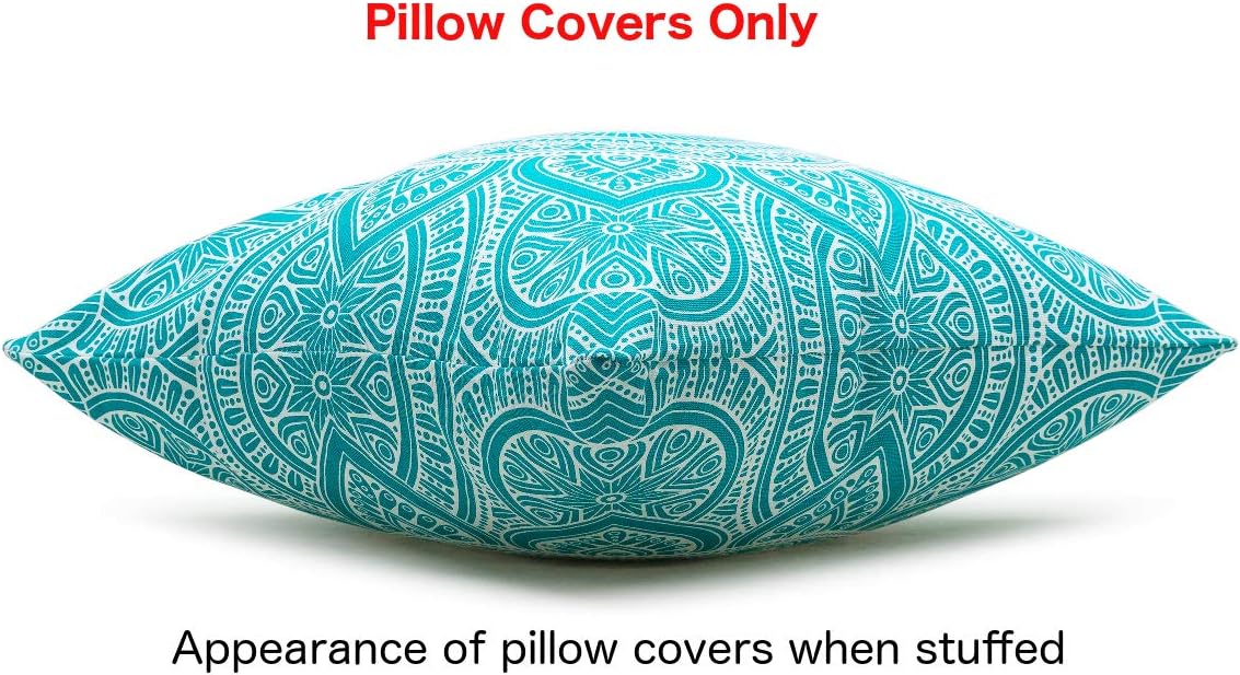 TreeWool Mandala Accent Spring Summer 22x22 Set of 2 Decorative Throw Pillow Covers 100% Cotton Home Decor Pillowcases for Sofa Couch (Turquoise)