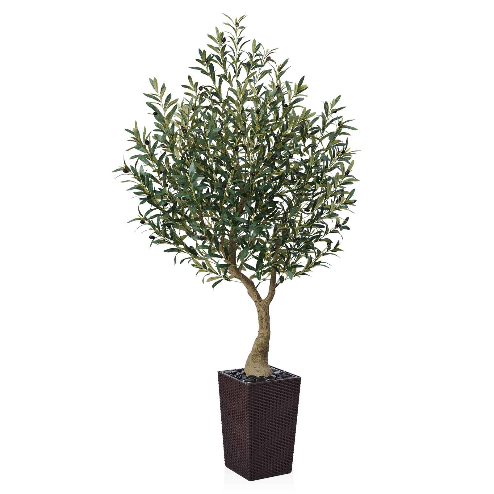 VeriNatural Artificial Olive Tree 180 cm - Tall Faux Plant with 1722 Silk Leaves, 78 Fruits, UV Resistant with Brown Taper Planter - Large Artificial Plants for Indoors Outdoors Home Garden, VN137