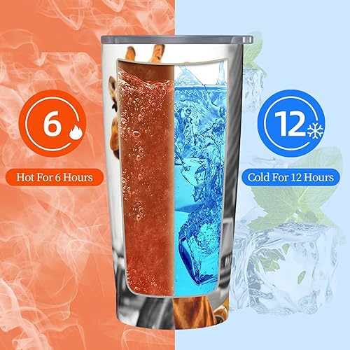 Miniatura 8 de ASEELO Giraffe in New York - Vaso de acero inoxidable de 20 onzas con tapa y popote taza de café al vacío de doble pared vaso de café aislado para