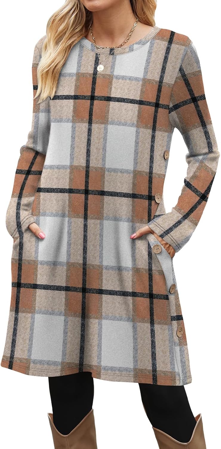  Fall Dresses for Women 2026 Crew Neck Long Sleeve Dress with Pockets thumbnail
