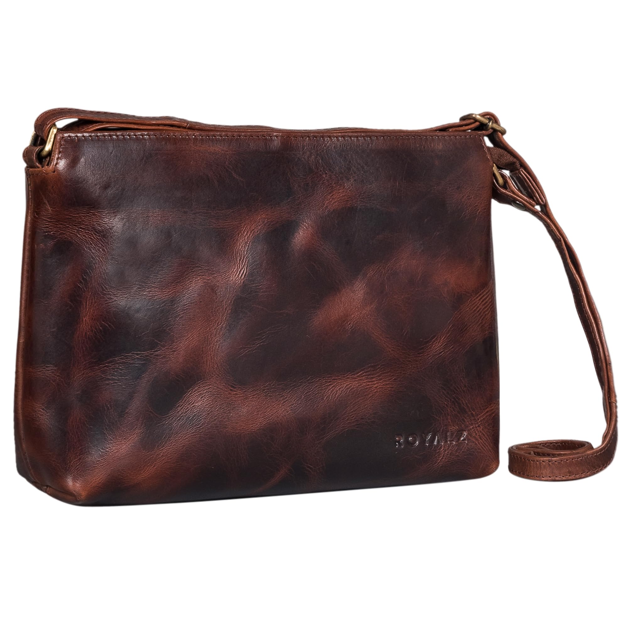 ROYALZ "Wyoming Klassische Handtasche Damen klein Leder Abendtasche im Vintage Look elegant Ledertasche Echtleder Umhängetasche Schultertasche;Farbe:Schwarz
