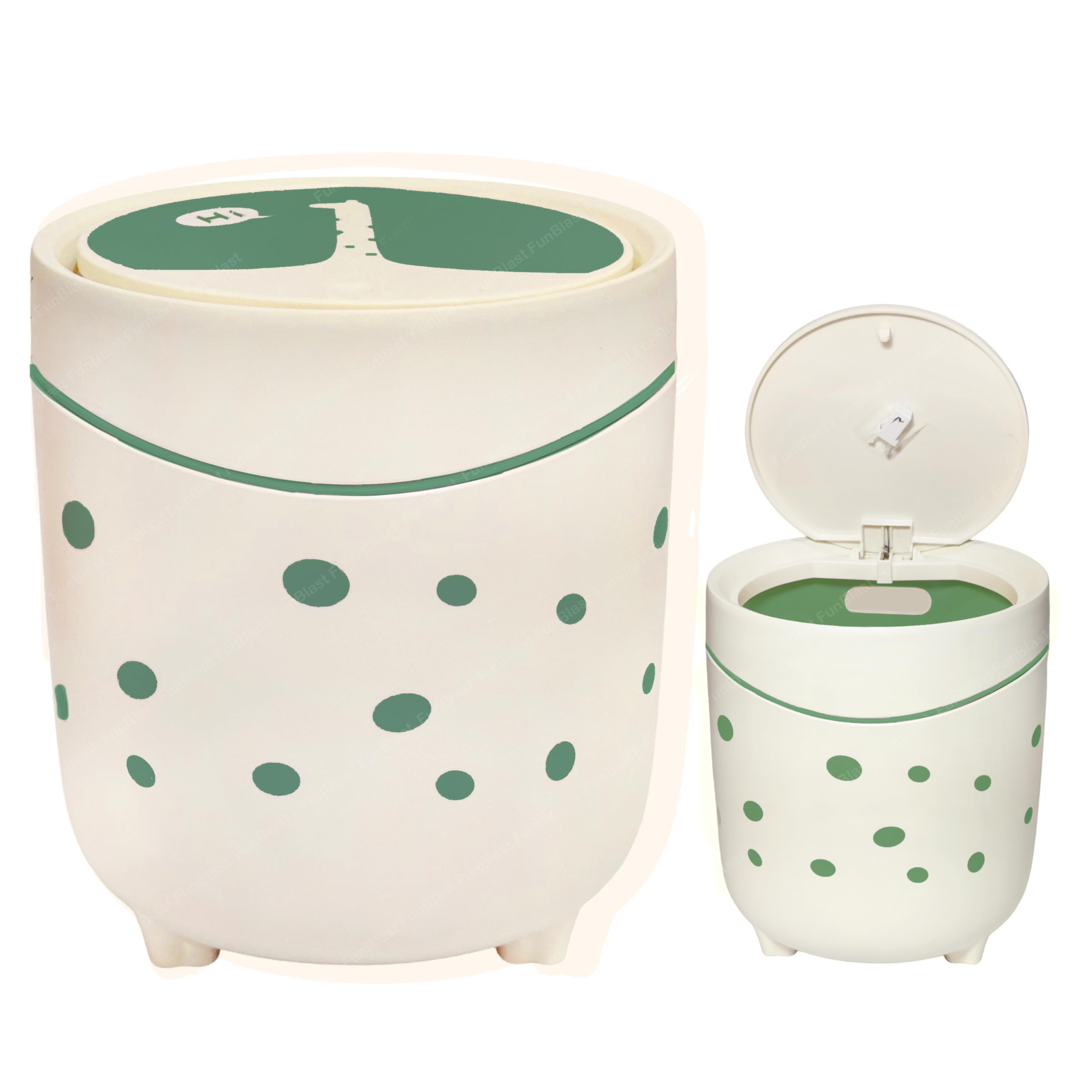 FunBlast Mini Trash Can – Cute Portable Dustbin with Swing Top Lid for Car, Office, Desk and Home Use (GreenWhite)-image-0