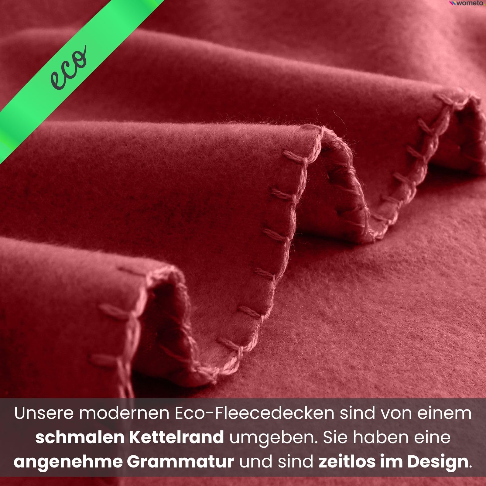 wometo Pack de 10 mantas de forro polar ecológico de material 100% reciclado + certificado Öko-Tex, 130 x 160 cm, aprox. 400 g, color rojo oscuro con antibolitas y borde de ribete