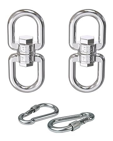 Digtichnny 2Pcs M8 Stainless Steel 304 Swivel Ring Double Ended Swivel Eye Hook, 2Pcs M8 Spring Hook