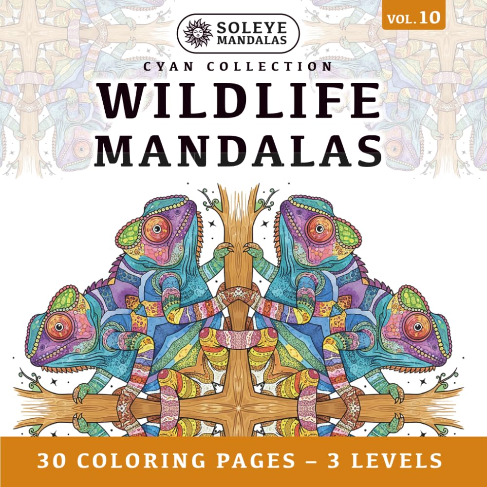 Wildlife Mandalas : Achieve Mindfulness through Color Meditation - 30-Page Symmetrical Stress Relief Book: 10 Unique Animal Designs in 3 Zoom Levels ... Layout (Left & Right-Handed Friendly)