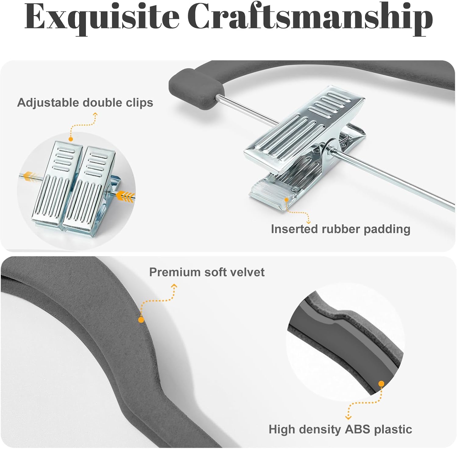 HOUSE DAY Velvet Skirt Hangers 24 Pack, Gray Hangers with Adjustable Clips, Space Saving Slim Velvet Pant Hanger, Heavy Duty Non Slip Clip Hanger for Pants, Skirts, Shorts - Image 4