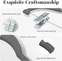 Vista 4 de HOUSE DAY Perchas de terciopelo para faldas, paquete de 36 perchas de terciopelo gris con clips ajustables, colgador de fieltro delgado que ahorra