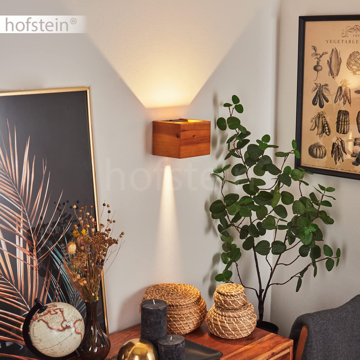 LED Wandleuchte Marmorera, Wandlampe aus Holz/Metall in Natur/Schwarz, moderne Leselampe im skandinavischen Design mit Up & Down Lichteffekt, 1-flammig, 1 x LED 8 Watt, 800 Lumen, 3000 Kelvin