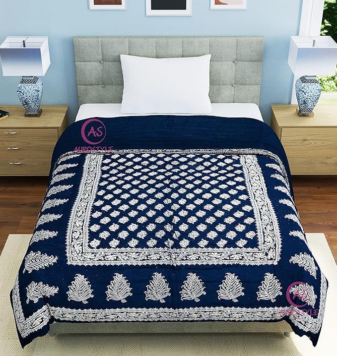 Image of EMIOUR 400 TC Pure Cotton Soft Jaipuri AC Quilt /Razai /Rajai Floral Print,Jaipuri Razai Cotton Quilt for Winter,Lightwieght Jaipuri Razai (Design 15, Double Bed)
