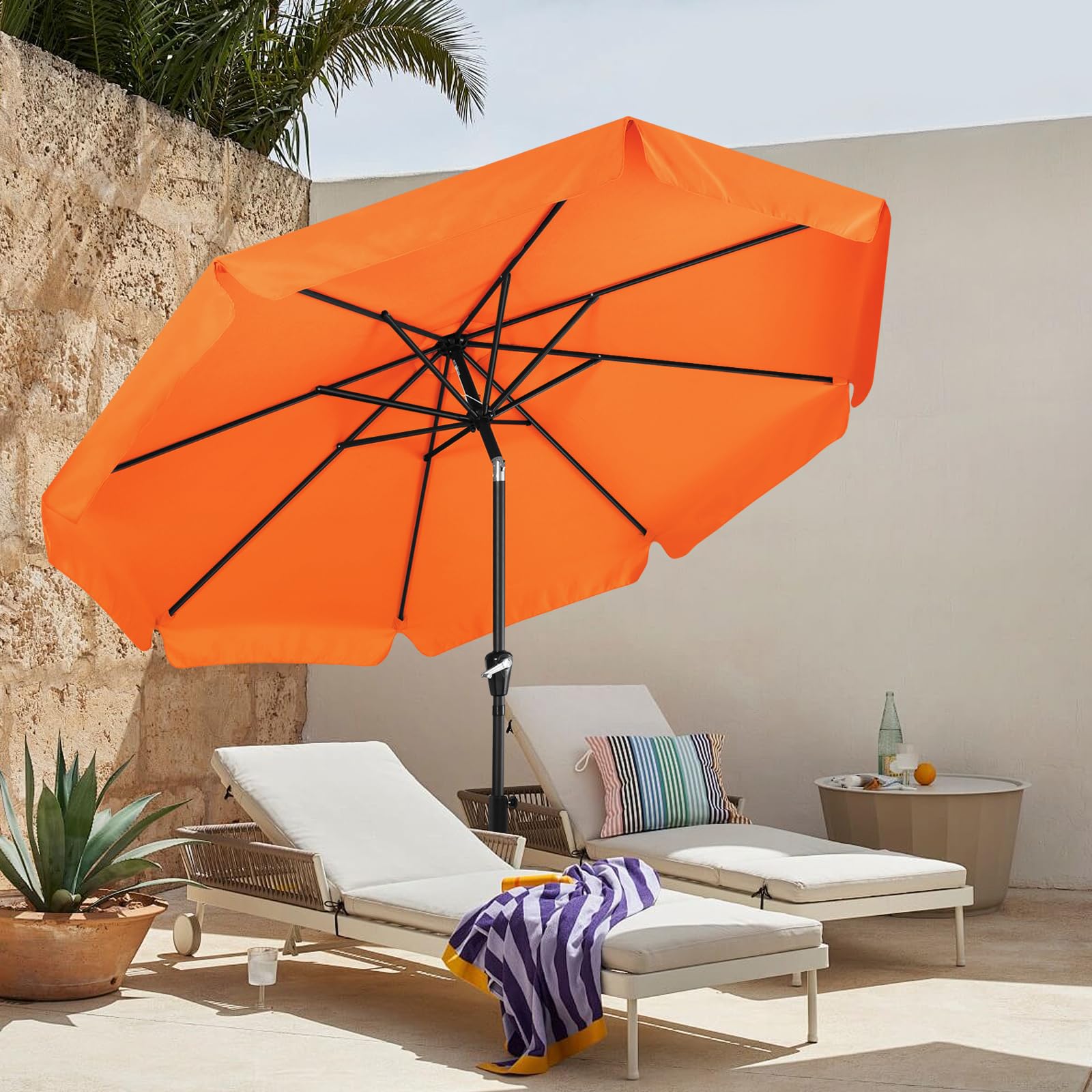 MASTERCANOPY Sombrilla de patio de 9 pies con cenefa, manivela e inclinación, color naranja | 8 varillas, resistentes a los rayos UV/decoloración, impermeable, ventilación, para jardín, terraza, patio, piscina
