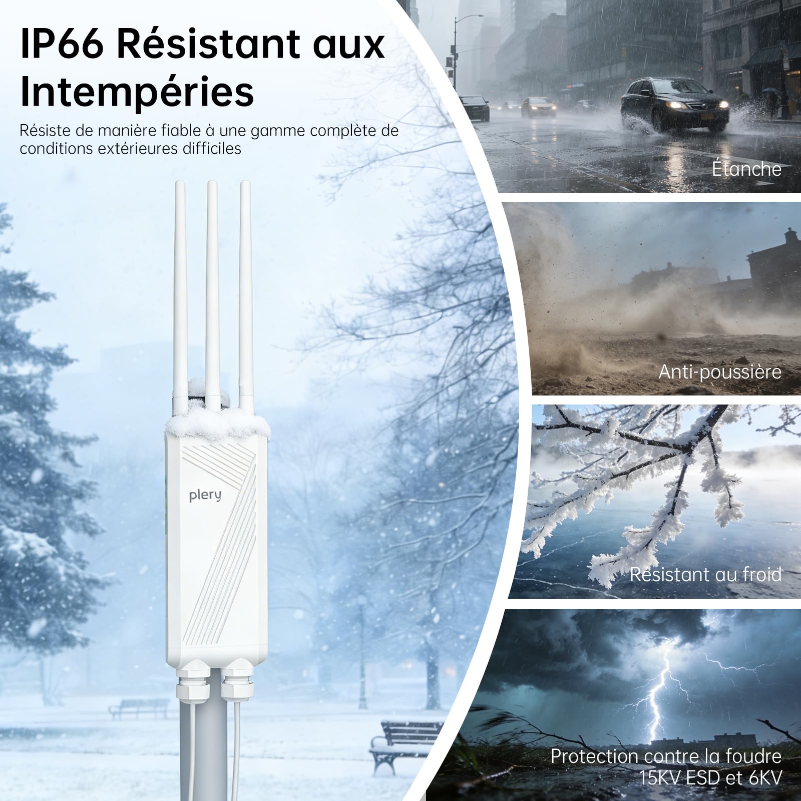 BE3600 Repeteur WiFi 7 Exterieur Point d'accès Extérieur avec POE | Double Bande 5GHz/2.4GHz Gigabit Port Répéteur WiFi Puissant Amplificateur Extérieur 3 * 5dBi Antenne WiFi Longue Portée WPA3