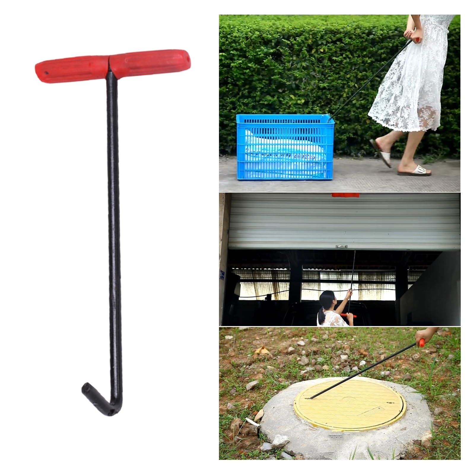 ZIMGOD Black Manhole Cover Key Steel T-Style, Single Drain Lid Lifter for Opening Manhole Covers, Portable Drain Grates Sewer Covers Pulling Tool(85cm (33 1/2