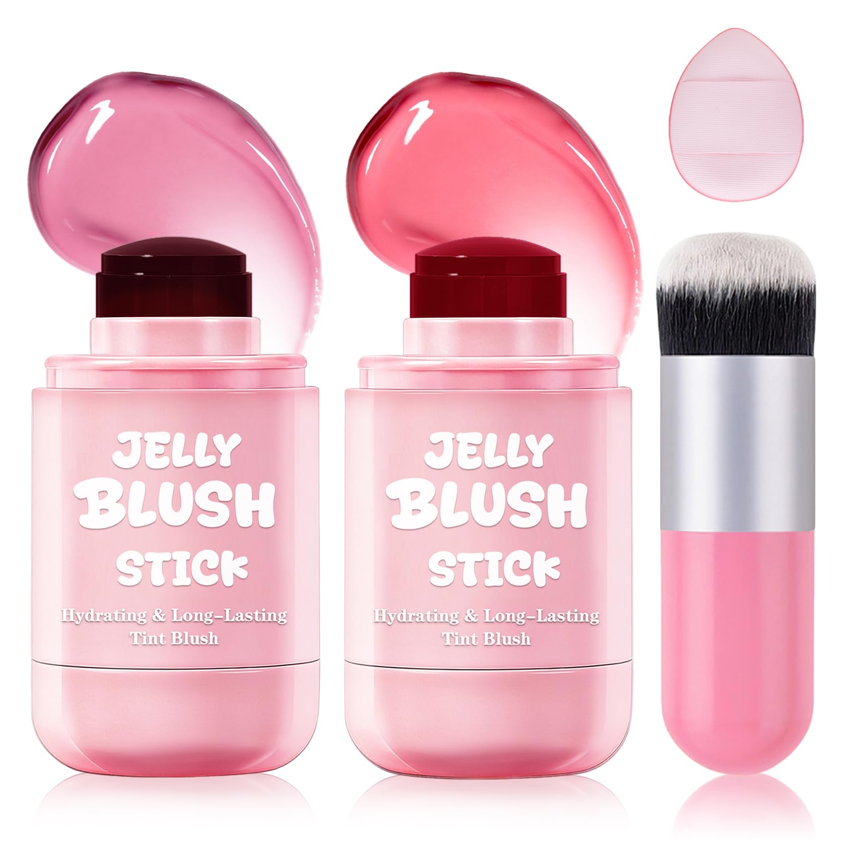 2PCS Cooling Water Jelly Tint for Cheeks（01 Nude Red + 03 Coral Red ）