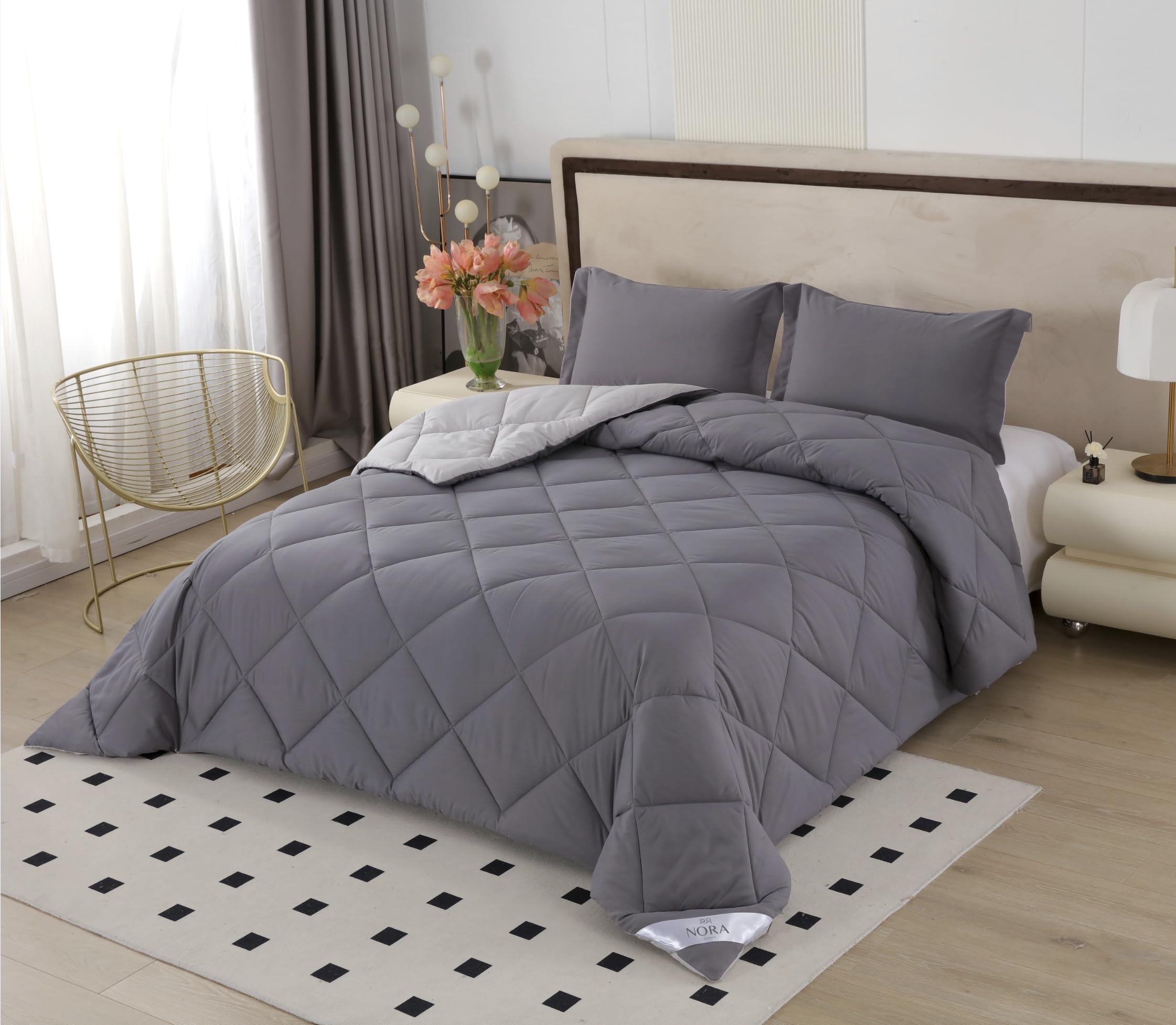 NORA HOME Edredon Cama 150 Gris Reversible. Nivel Térmico Muy Alto 4.5/5. 400 gr/m² Fibra 3D. Antiácaros. Antibacterias. Relleno Nordico Invierno 250x260. Certificado Oeko-Tex - Bicolor