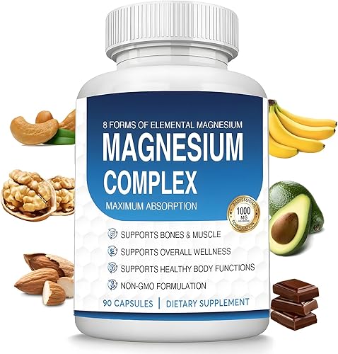 Complejo de magnesio Suplemento 8 Elemental 1000mg - Citrato, malato para una fácil absorción para huesos, músculos, recuperación, energía, vegano,