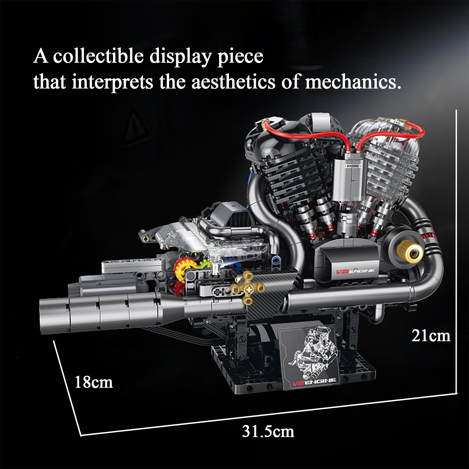 muuchuu Technik V2 Motor Bauset mit Licht Sound Sprühnebel Motor, Motorrad Motor Funktions-Bausteine-Set Erwachsene, DIY Hobby STEM Spielzeug Modell Geschenk für Kinder Jugendliche 14