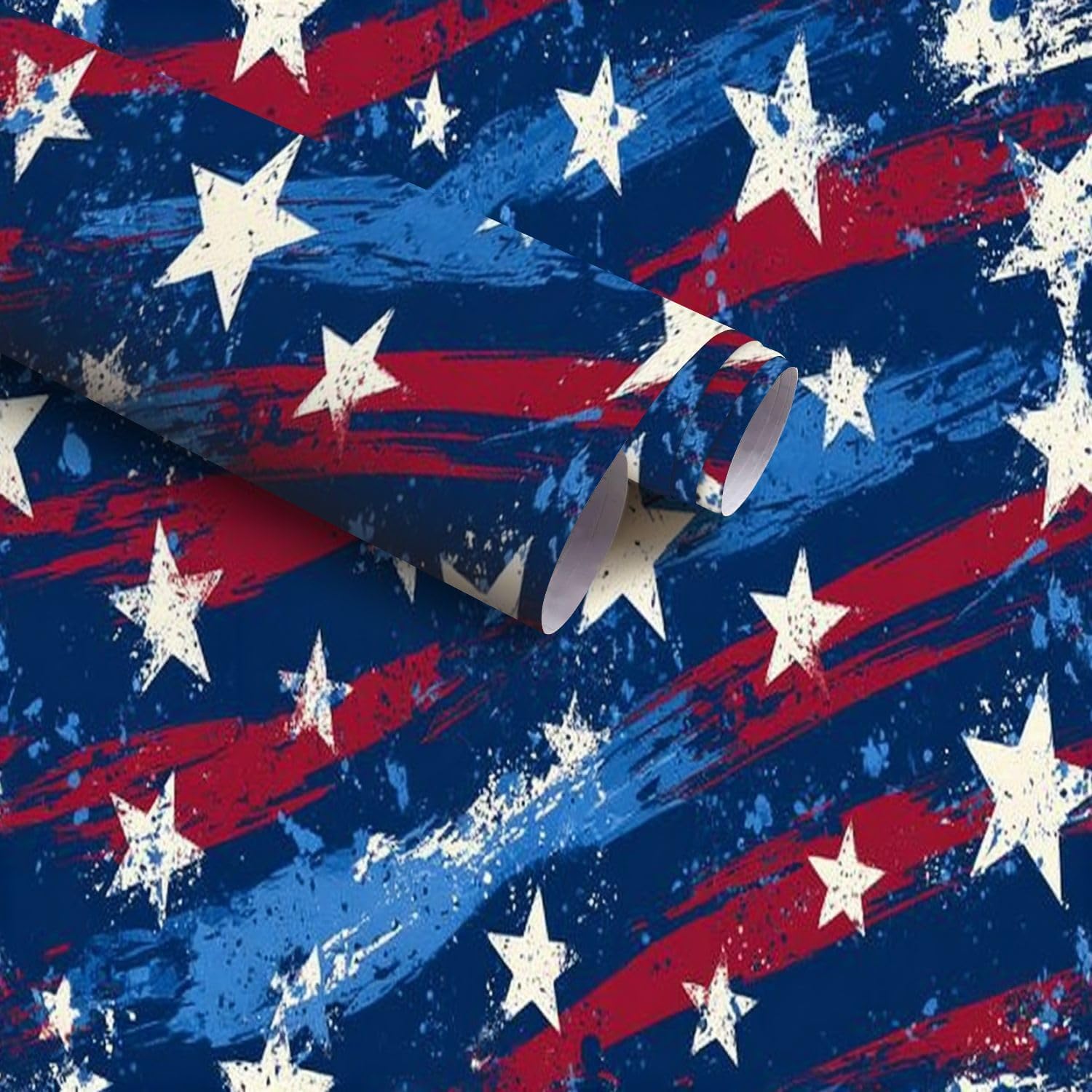 Peel and Stick Wallpaper Distress painted American flag seamless Grunge stars lines American Wall Contact Paper 17.7"x393.7" Waterproof Self Adhesive Vinyl Covering for Bathroom Kitchen Decor