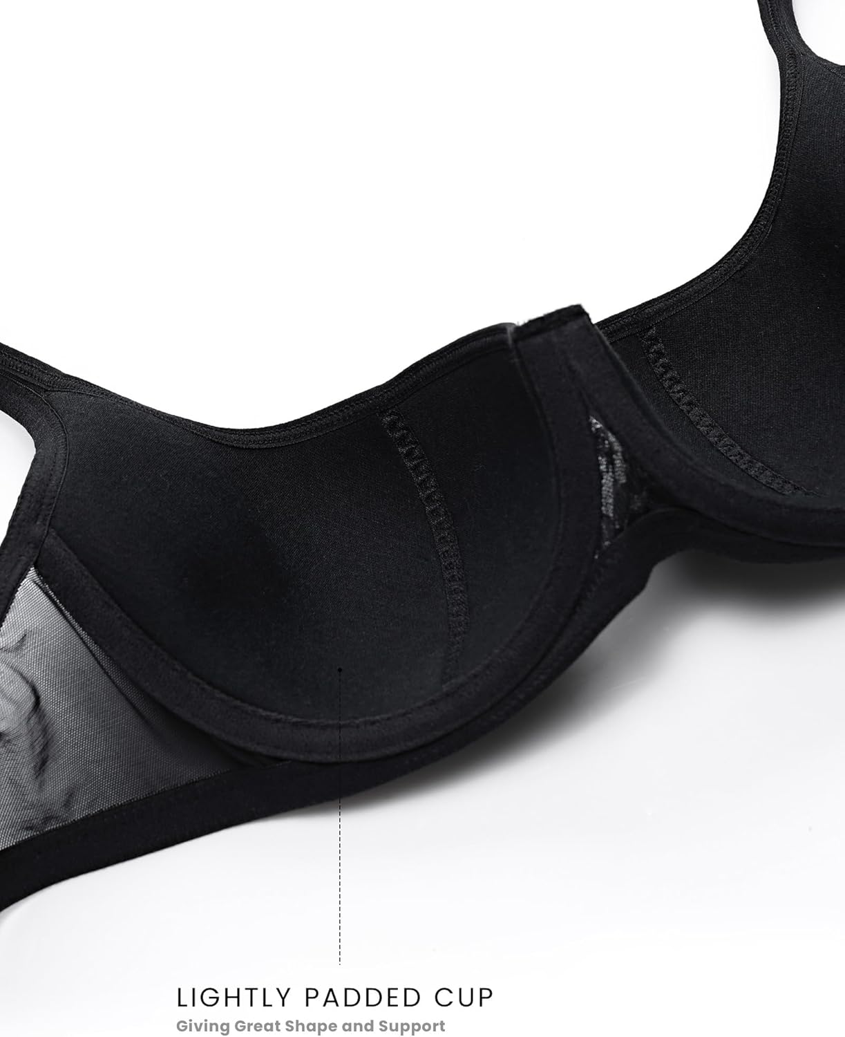 DOBREVA Women's Balconette Bra Sexy Lace Demi Underwire Shelf Plus Size Lightly Padded Wide Straps - Image 5