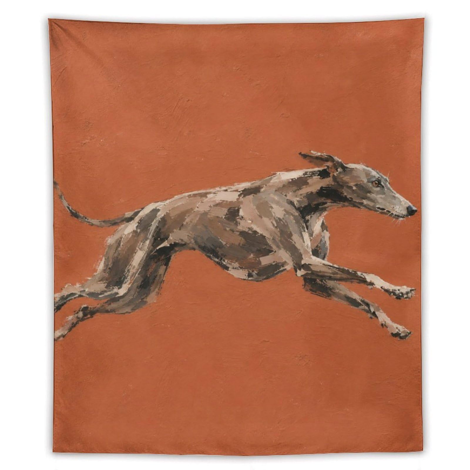 W7C8U2X3 Running Greyhound Wall Tapestry, Realistic Illustration, Office