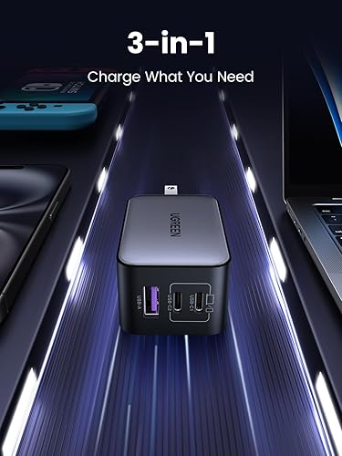 Miniatura 3 de UGREEN Cargador USB C de 65 W, Nexode 3 puertos GaN Bloque de cargador rápido, cargador plegable compacto para MacBook ProAir, Dell XPS, iPhone 15
