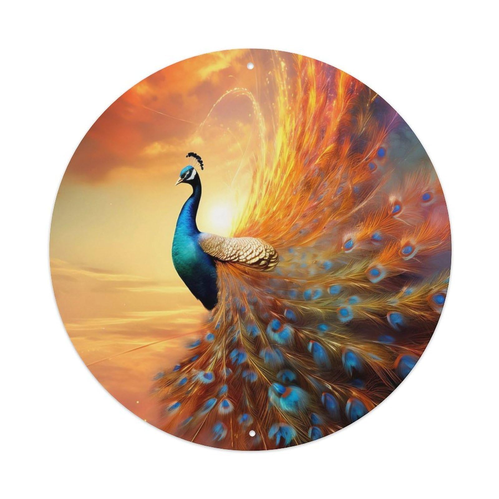 Animal Art Peacock King Vintage Metal Tin Sign Plaque Wall Decor for Cafe, Club, Garden Round Metal Poster 8x8Inch