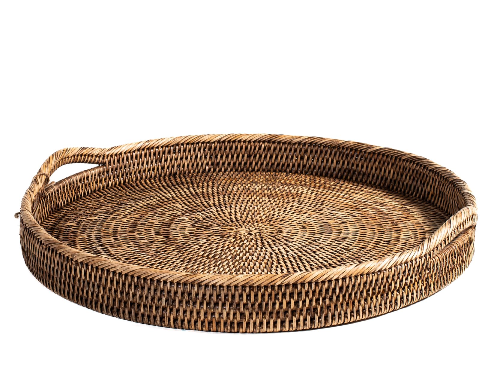 H&h round tray with rattan handles cm 46x5h