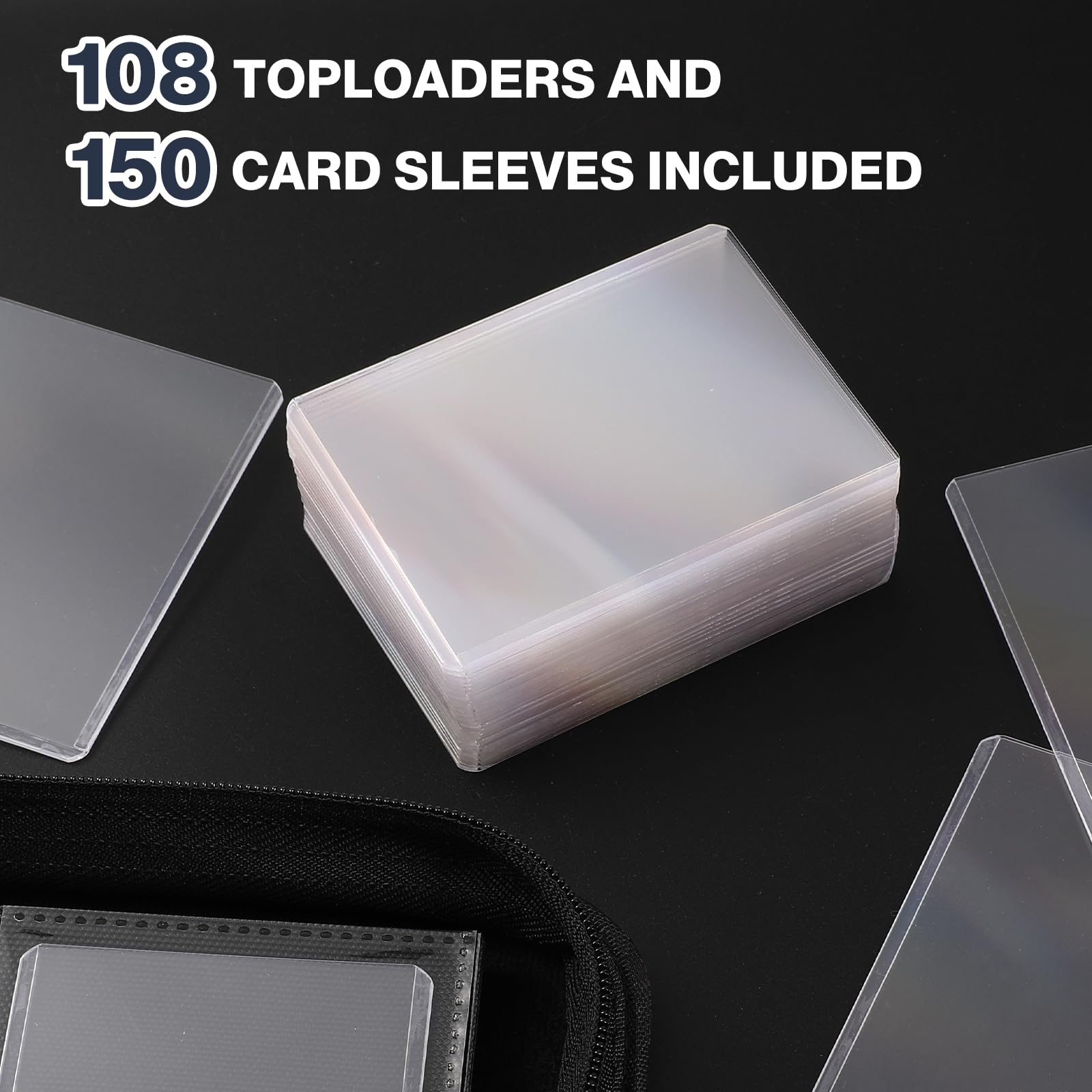 Confezione da 2 raccoglitori a caricamento superiore, contiene 720 Toploader, 108 Toploader e 150 custodie per carte incluse, raccoglitore a 9 tasche per caricatori dall'alto rigidi da 7,6 x 10,2 cm